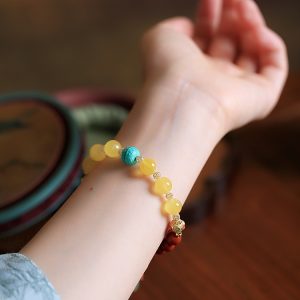 Natural Beeswax Amber and Southern Red Agate Bracelet for Women - DIY Multi-Treasure Crystal and Jade Bead Jewelry