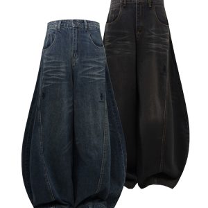 Natural Cat Whisker Wide-Leg Baggy Jeans with Curved Blade Design - Trendy Y2K High-Waisted Pants for Effortless Style