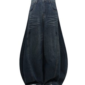 Natural Cat Whisker Wide-Leg Baggy Jeans with Curved Blade Design - Trendy Y2K High-Waisted Pants for Effortless Style