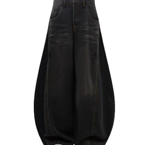 Natural Cat Whisker Wide-Leg Baggy Jeans with Curved Blade Design - Trendy Y2K High-Waisted Pants for Effortless Style