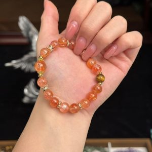 Natural Crystal Bracelet - Five Elements Generating Series with Red Flower, Red Flower Crystal, and Yellow Tiger's Eye, Boho Chic Style