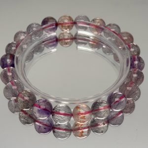 Natural Fairy Super Seven Crystal Bracelet - Purple Beads with Golden Strawberry Higanbana and Fireworks Design, Bohemian Jewelry