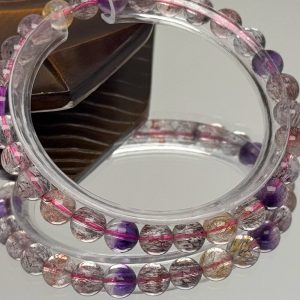 Natural Fairy Super Seven Crystal Bracelet with Purple, Yellow, Red, and Black Beads - Boho Chic Gemstone Jewelry