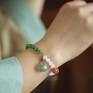 Natural Hetian Jade Bead Bracelet for Women - Summer White & Green Jade Charm Jewelry, Niche Design for Elegant Style
