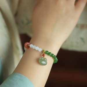 Natural Hetian Jade Bead Bracelet for Women - Summer White & Green Jade Charm Jewelry, Niche Design for Elegant Style