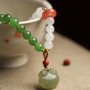 Natural Hetian Jade Bead Bracelet for Women - Summer White & Green Jade Charm Jewelry, Niche Design for Elegant Style