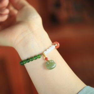 Natural Hetian Jade Bead Bracelet for Women - Summer White & Green Jade Charm Jewelry, Niche Design for Elegant Style