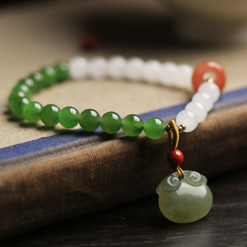 Natural Hetian Jade Bead Bracelet for Women - Summer White & Green Jade Charm Jewelry, Niche Design for Elegant Style