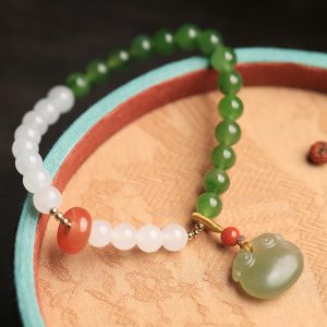 Natural Hetian Jade Bead Bracelet for Women - Summer White & Green Jade Charm Jewelry, Niche Design for Elegant Style