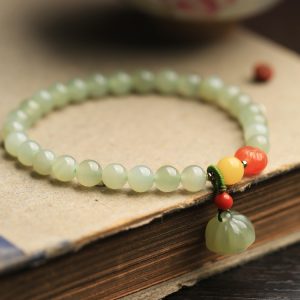 Natural Hetian Jade Bracelet for Women - Summer Green Beaded Lotus Pod Design - Unique Jewelry Gift for Girls