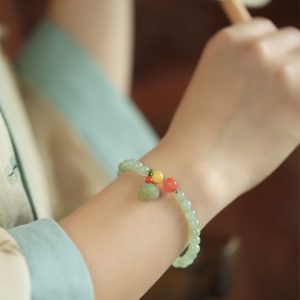 Natural Hetian Jade Bracelet for Women - Summer Green Beaded Lotus Pod Design - Unique Jewelry Gift for Girls