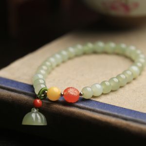 Natural Hetian Jade Bracelet for Women - Summer Green Beaded Lotus Pod Design - Unique Jewelry Gift for Girls