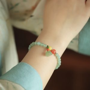 Natural Hetian Jade Bracelet for Women - Summer Green Beaded Lotus Pod Design - Unique Jewelry Gift for Girls