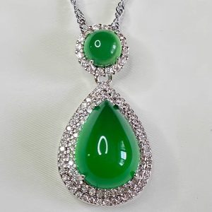 Natural Ice-Grade Chalcedony Silver Necklace with Jadeite Green Pendant - Elegant Gemstone Jewelry for Women, Perfect for Any Occasion