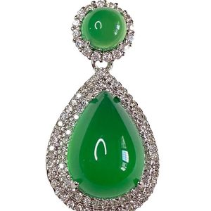 Natural Ice-Grade Chalcedony Silver Necklace with Jadeite Green Pendant - Elegant Gemstone Jewelry for Women, Perfect for Any Occasion