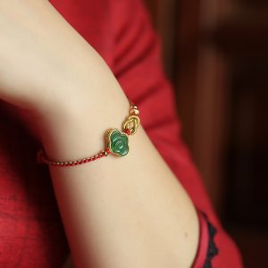 Natural Jade Cloud Bracelet - Hetian Jade & Pure Silver with Red Rope, Handmade Braided Design, Women's National Style Birth Year Jewelry