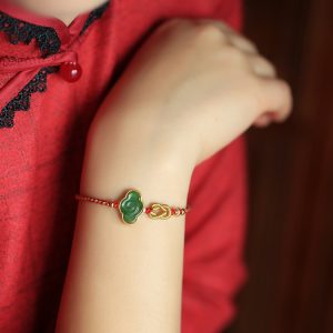 Natural Jade Cloud Bracelet - Hetian Jade & Pure Silver with Red Rope, Handmade Braided Design, Women's National Style Birth Year Jewelry