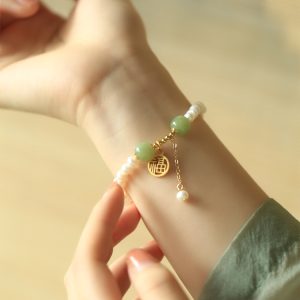 Natural Pearl & Hetian Jade Blessing Pendant Bracelet for Women - Chinese Style Light Luxury Gift for Mother's Day