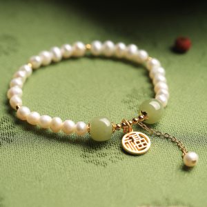 Natural Pearl & Hetian Jade Blessing Pendant Bracelet for Women - Chinese Style Light Luxury Gift for Mother's Day