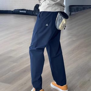 Navy Blue Waterproof Men's Soft-Shell Casual Long Pants, Slightly Tapered Functional Outdoor Climbing Work Pants