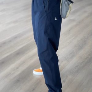 Navy Blue Waterproof Men's Soft-Shell Casual Long Pants, Slightly Tapered Functional Outdoor Climbing Work Pants