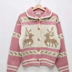 Nordic Retro Thick Knitted Sweater Coat in Cream - Winter Warm Deer Design, Low-Saturation Aesthetic, Cozy Fashion Essential