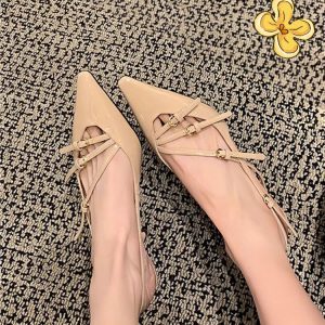 Nude High-Heeled Sandals for Women - 2024 Thin Heel One-Strap Sexy Kitten Heel Pointed Toe Backless Design