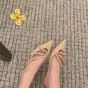 Nude High-Heeled Sandals for Women - 2024 Thin Heel One-Strap Sexy Kitten Heel Pointed Toe Backless Design