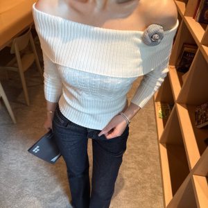 Off-Shoulder Cable-Knit Sweater | Knitted Top with Gentle Charm | Storytelling Feel | Cozy Fashion for Fall/Winter