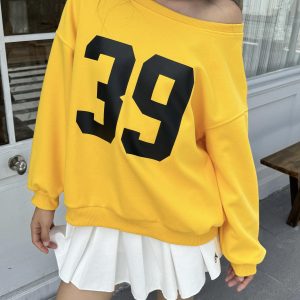 Off-Shoulder Long Sleeve Sweatshirt - Spicy Girl Street Style, Casual Loose Fit Top for Autumn, Trendy American Fashion