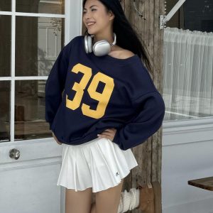 Off-Shoulder Long Sleeve Sweatshirt - Spicy Girl Street Style, Casual Loose Fit Top for Autumn, Trendy American Fashion