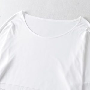 Off-Shoulder Loose Long Sleeve T-Shirt - Solid Color One-Shoulder Top with Large Round Neck for Casual Dance Style