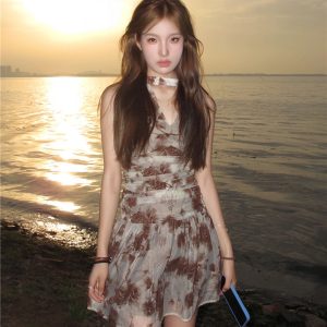 Off-Shoulder Sleeveless Rose Floral Velvet Dress for Women - Vintage Summer 2023 Style