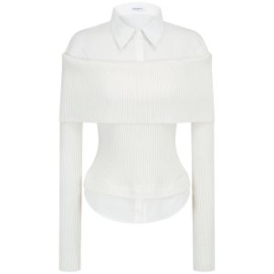 Off-Shoulder Spliced Faux Two-Piece Knit Top and Skirt Set - Korean Style Fashion for Chic Outfits