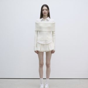 Off-Shoulder Spliced Faux Two-Piece Knit Top and Skirt Set - Korean Style Fashion for Chic Outfits