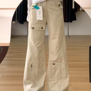 Off-White Slightly Flared Workwear Denim Pants for Women, Summer Loose Wide-Leg Trousers, Slimming Straight-Leg, Floor-Length Style