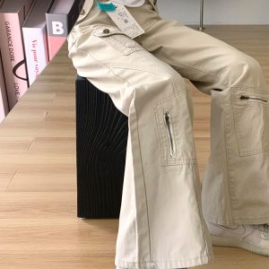 Off-White Slightly Flared Workwear Denim Pants for Women, Summer Loose Wide-Leg Trousers, Slimming Straight-Leg, Floor-Length Style