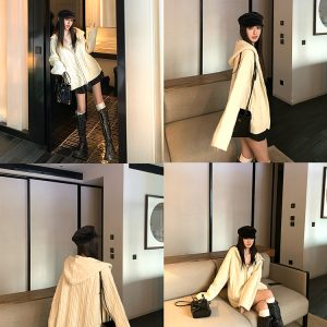 Old Money Style 100% Merino Wool Cable Knit Hooded Zipper Cardigan Sweater for Women - Cozy 90s-Inspired Fashion