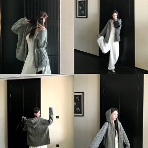 Old Money Style 100% Merino Wool Cable Knit Hooded Zipper Cardigan Sweater for Women - Cozy 90s-Inspired Fashion