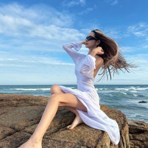 One-Shoulder Backless Long Sleeve Dress - Sheer Cover-Up for Summer Beach Vacation - Sexy European & American Style Maxi Dress