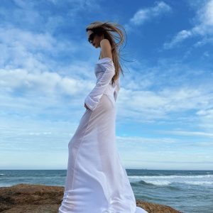 One-Shoulder Backless Long Sleeve Dress - Sheer Cover-Up for Summer Beach Vacation - Sexy European & American Style Maxi Dress