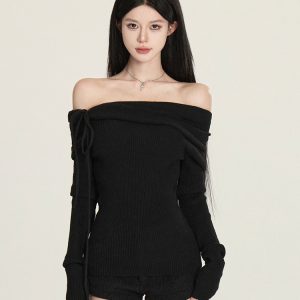 One-Shoulder Knitted Sweater for Women, Sexy Off-Shoulder Long Sleeve Top, Winter Lazy Style, Cozy Knit Fashion