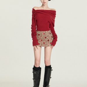 One-Shoulder Knitted Sweater for Women, Sexy Off-Shoulder Long Sleeve Top, Winter Lazy Style, Cozy Knit Fashion