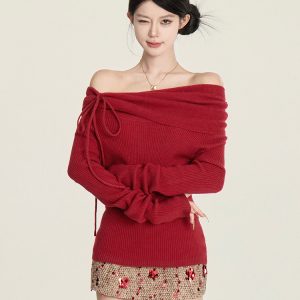 One-Shoulder Knitted Sweater for Women, Sexy Off-Shoulder Long Sleeve Top, Winter Lazy Style, Cozy Knit Fashion