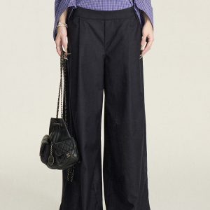 One-Shoulder Plaid Spliced Slim-Fit Top with Casual Long Pants - Spring Summer 90s College Style Fashion Set