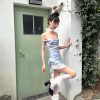 One-Shoulder Satin Mini Dress for Women, Ruffled Irregular Bodycon Summer Style, Thin Gauze, Chic Party Dress