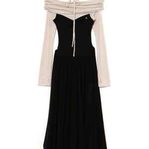 One-Shoulder Spliced Draped Slimming Waist Dress - 25th Anniversary Spring/Summer Collection Long Skirt, Elegant Fashion for Special Occasions