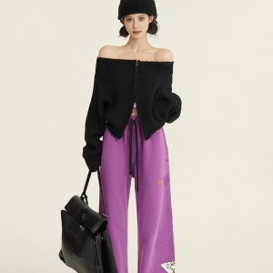 One-Shoulder Zipper Knitted Cardigan in Greek Aesthetics - Slimming Sweater Coat for Y2K and Korean Style Fashion