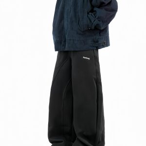 Oversized American Sports Wide-Leg Pants - Unisex Curved Blade Design, Simple Solid Color Casual Floor-Length Style