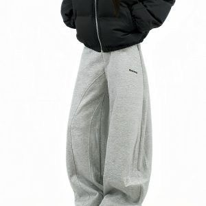 Oversized American Sports Wide-Leg Pants - Unisex Curved Blade Design, Simple Solid Color Casual Floor-Length Style